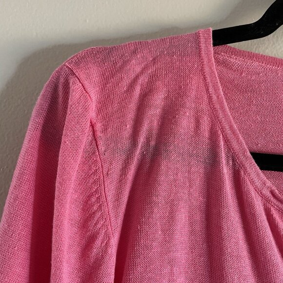 Talbots Women M Pink Split Neckline 3/4 Tie Sleeves Hamptons Linen Sweater - Picture 6 of 9